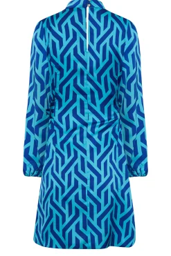 M&Co Womens M&Co Blue Geometric Print Satin Tunic Blouse