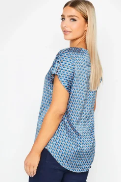 M&Co Womens M&Co Blue Geometric Print Blouse