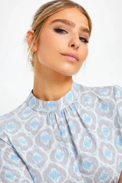 M&Co Womens M&Co Blue Geometric Print High Neck Blouse