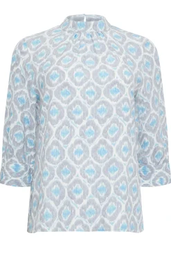 M&Co Womens M&Co Blue Geometric Print High Neck Blouse