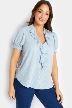 M&Co Womens M&Co Blue Gingham Frill Front Blouse