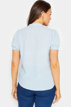 M&Co Womens M&Co Blue Gingham Frill Front Blouse
