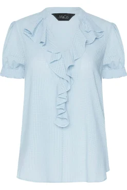 M&Co Womens M&Co Blue Gingham Frill Front Blouse
