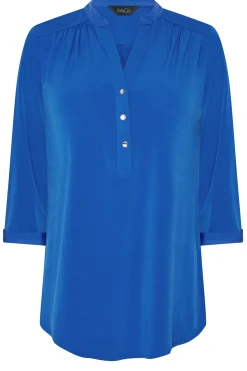 M&Co Womens M&Co Blue Half Placket Blouse