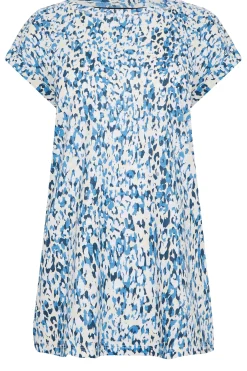 M&Co Womens M&Co Blue Leopard Print Short Sleeve Cotton Blend Top
