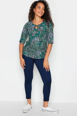 M&Co Womens M&Co Blue Leopard Print Tie Front Top