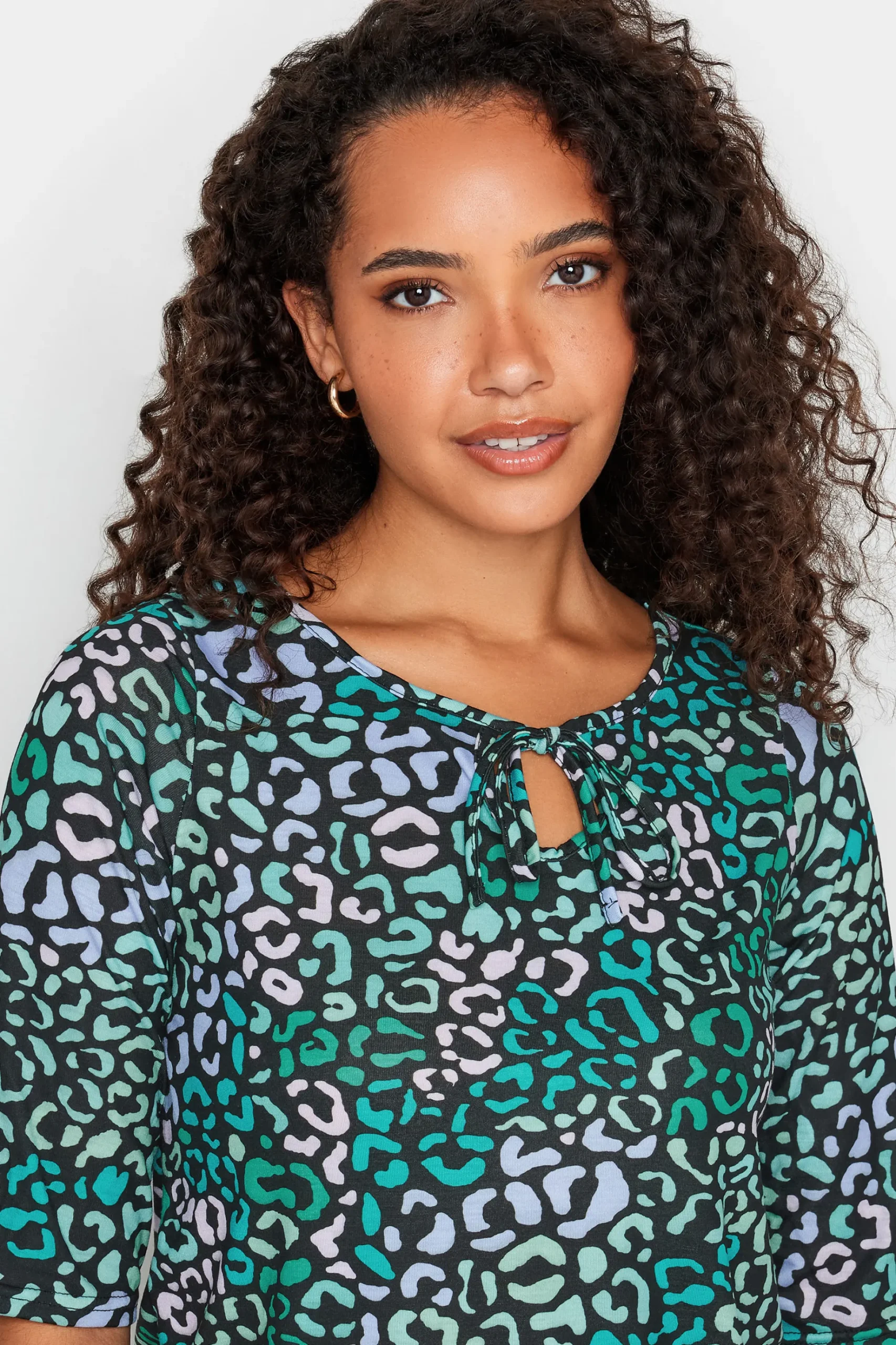 M&Co Womens M&Co Blue Leopard Print Tie Front Top
