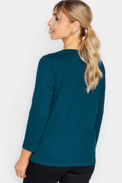 M&Co Womens M&Co Blue Long Sleeve Cotton Blend Top