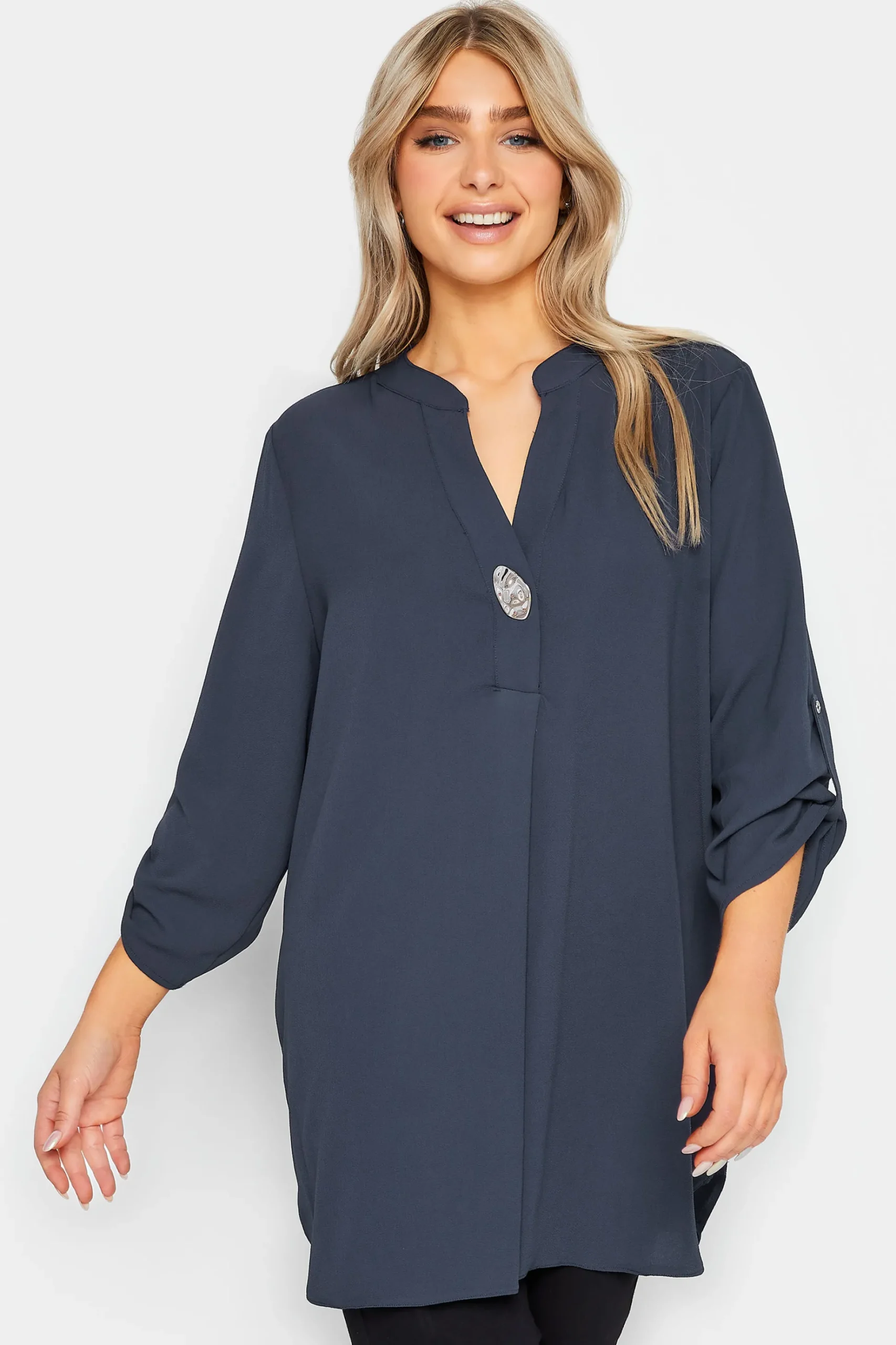 M&Co Womens M&Co Blue Long Sleeve Button Blouse