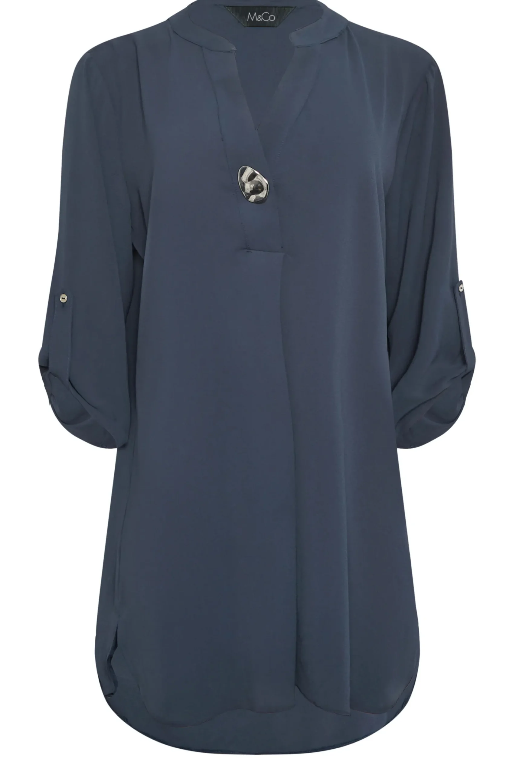 M&Co Womens M&Co Blue Long Sleeve Button Blouse