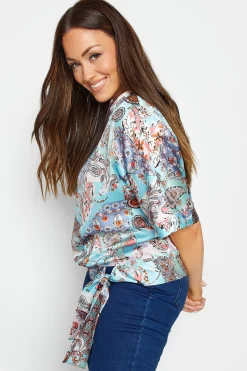 M&Co Womens M&Co Blue Paisley Print Short Sleeve Blouse