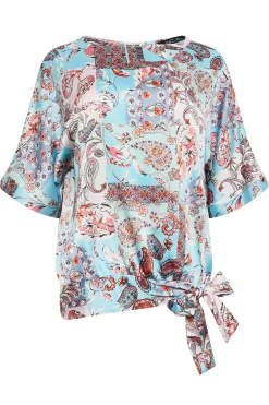 M&Co Womens M&Co Blue Paisley Print Short Sleeve Blouse