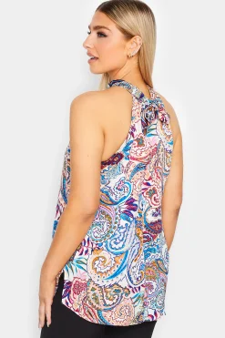 M&Co Womens M&Co Blue Paisley Print Halter Neck Blouse