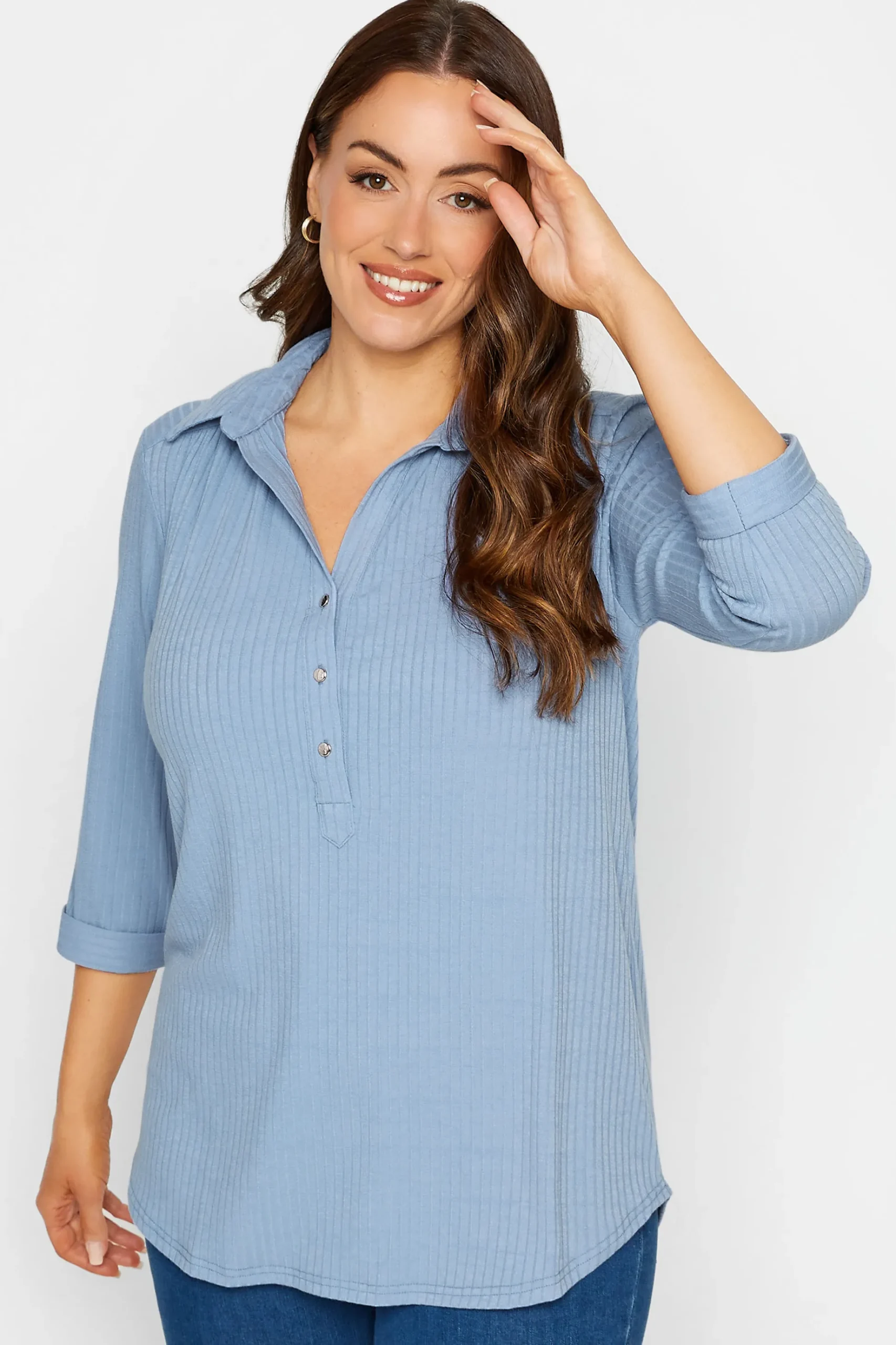 M&Co Womens M&Co Blue Ribbed V-Neck Shirt