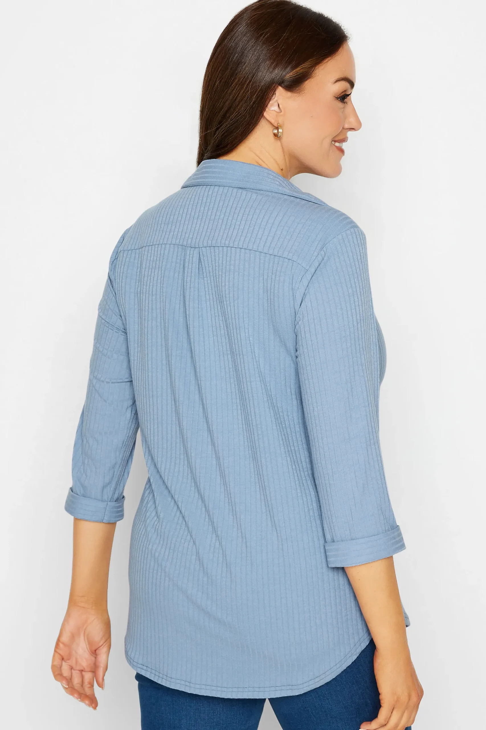 M&Co Womens M&Co Blue Ribbed V-Neck Shirt
