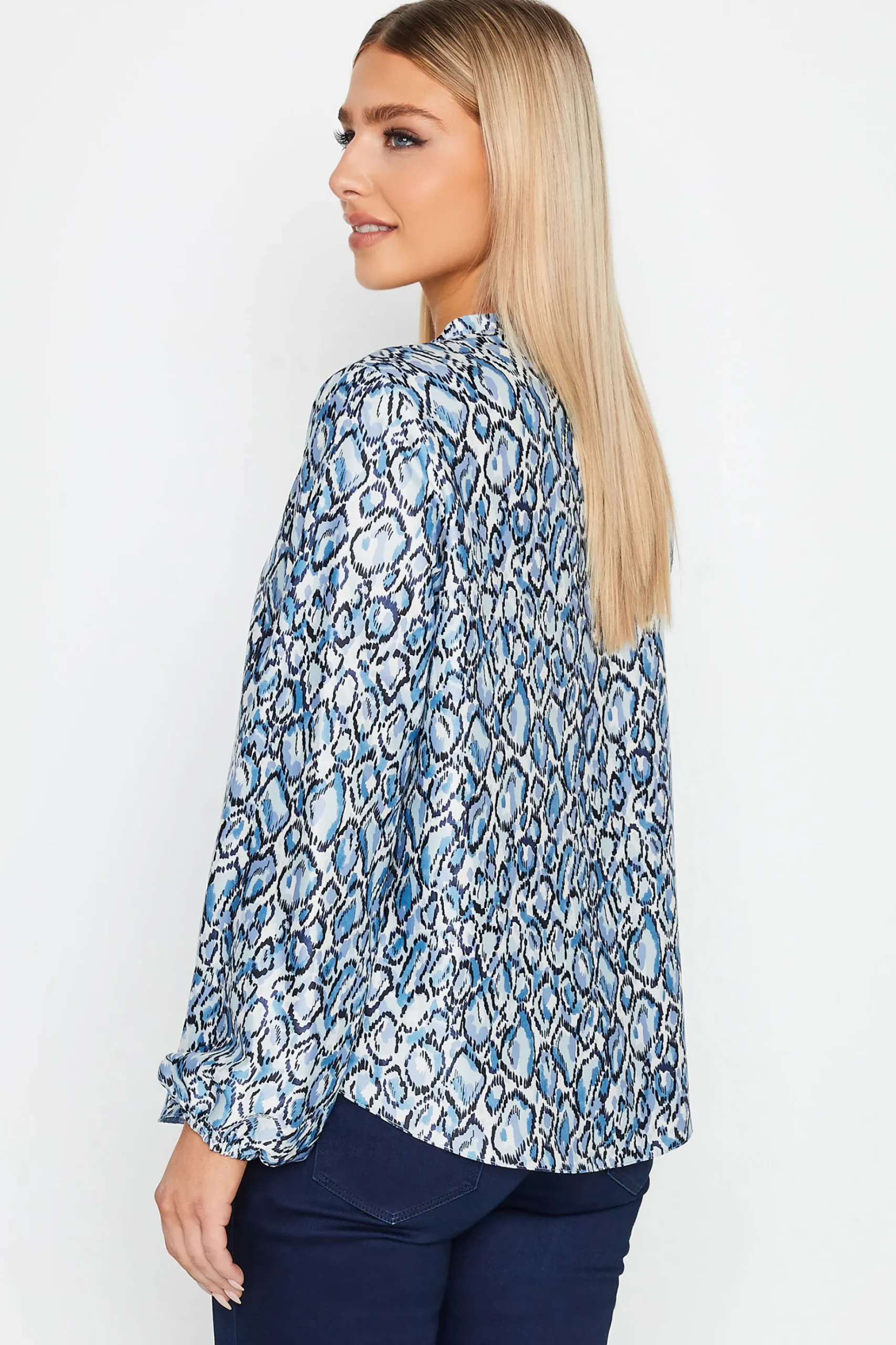 M&Co Womens M&Co Blue Snake Print Tie Neck Blouse