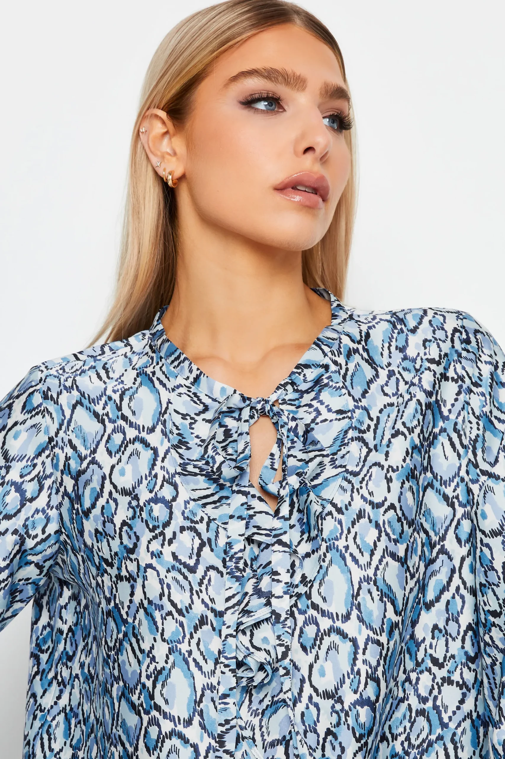 M&Co Womens M&Co Blue Snake Print Tie Neck Blouse