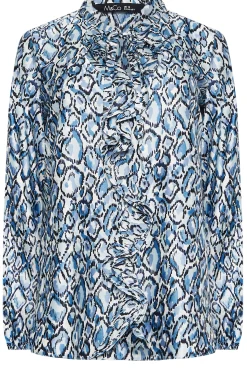M&Co Womens M&Co Blue Snake Print Tie Neck Blouse