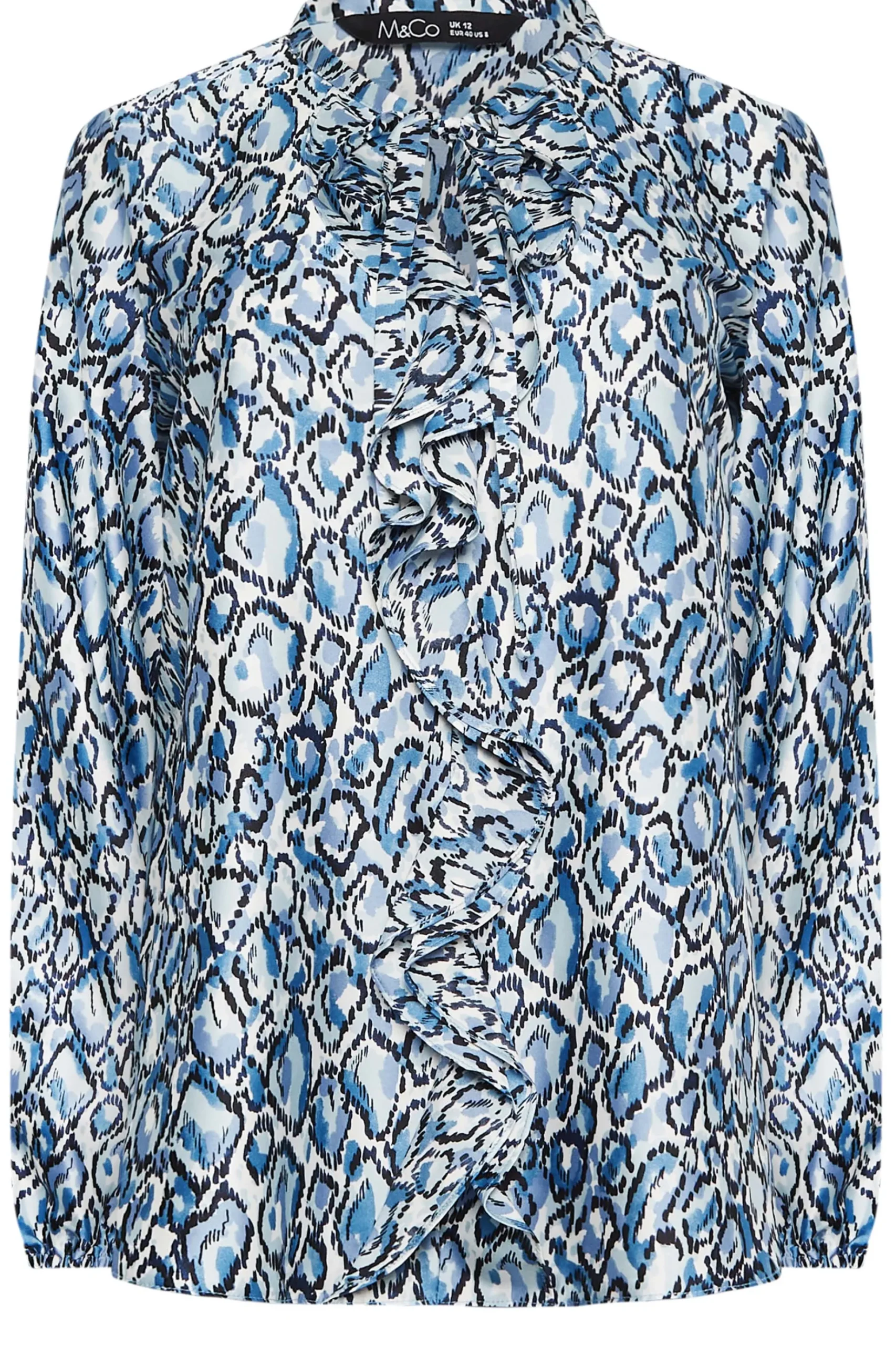 M&Co Womens M&Co Blue Snake Print Tie Neck Blouse