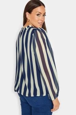 M&Co Womens M&Co Blue Stripe Tie Neck Blouse