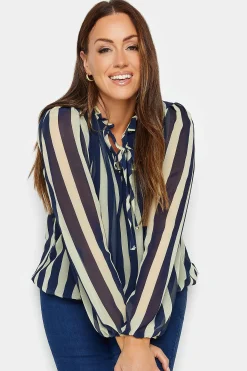M&Co Womens M&Co Blue Stripe Tie Neck Blouse