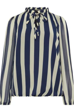M&Co Womens M&Co Blue Stripe Tie Neck Blouse