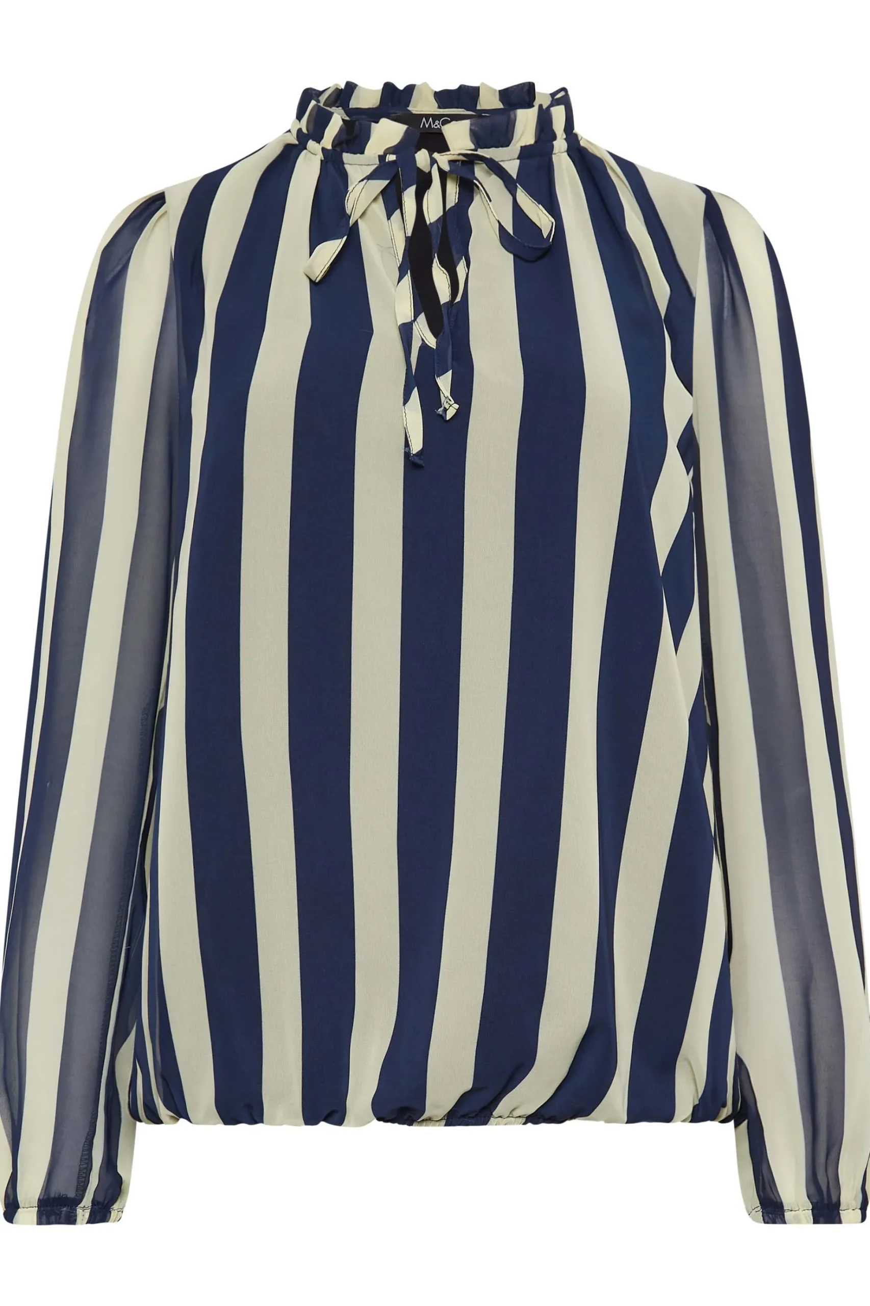 M&Co Womens M&Co Blue Stripe Tie Neck Blouse