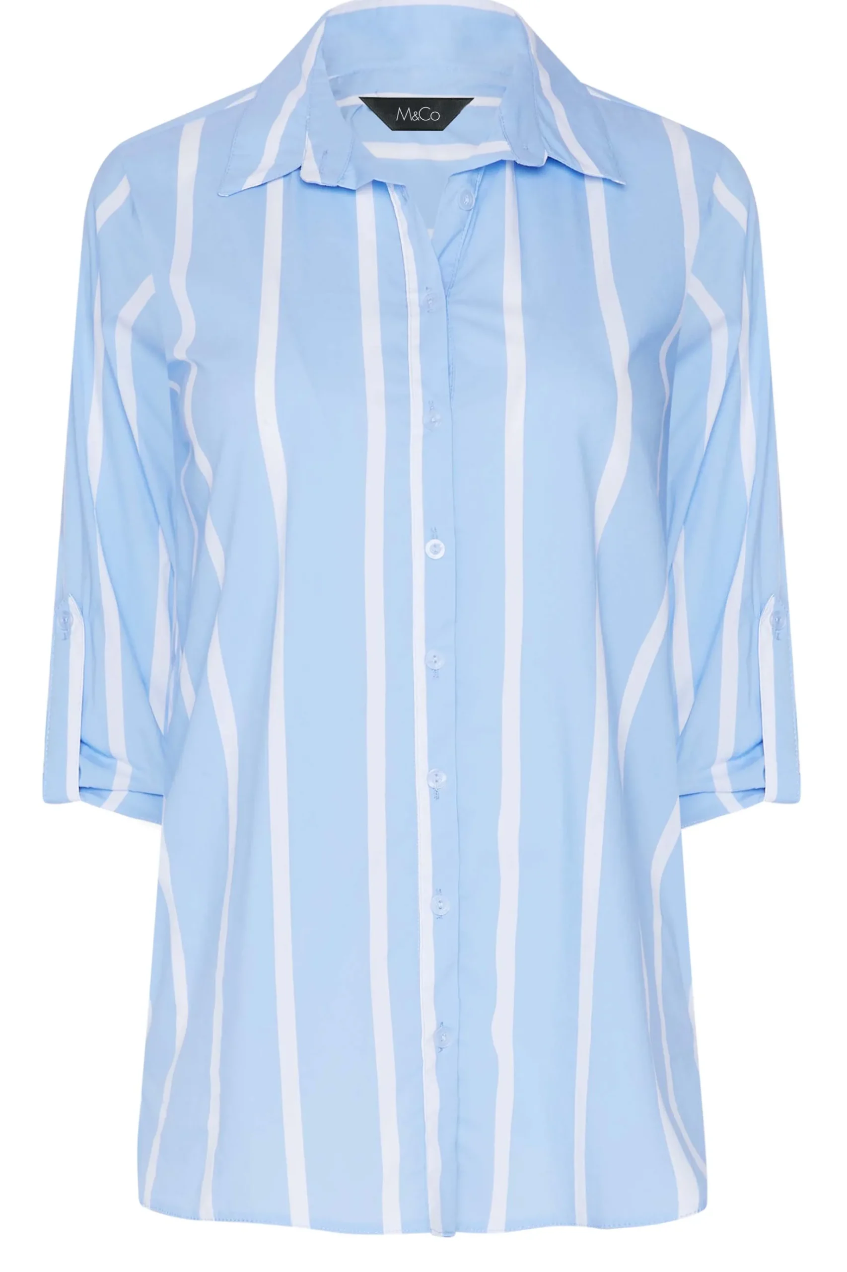 M&Co Womens M&Co Blue Stripe Tab Sleeve Detail Shirt