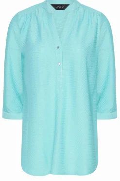 M&Co Womens M&Co Blue Textured Placket Shirt