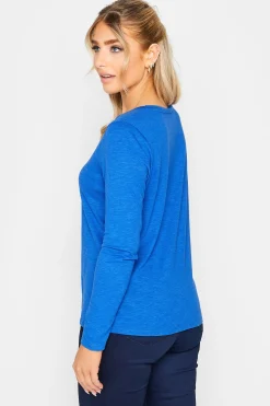 M&Co Womens M&Co Blue V-Neck Long Sleeve Cotton T-Shirt