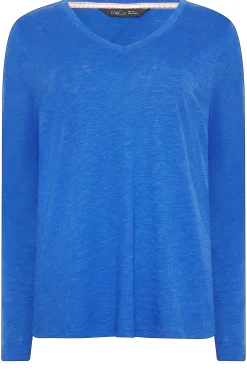 M&Co Womens M&Co Blue V-Neck Long Sleeve Cotton T-Shirt