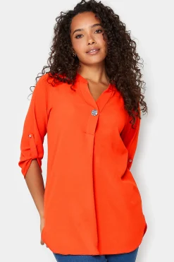 M&Co Womens M&Co Bright Orange Statement Button Tab Sleeve Shirt