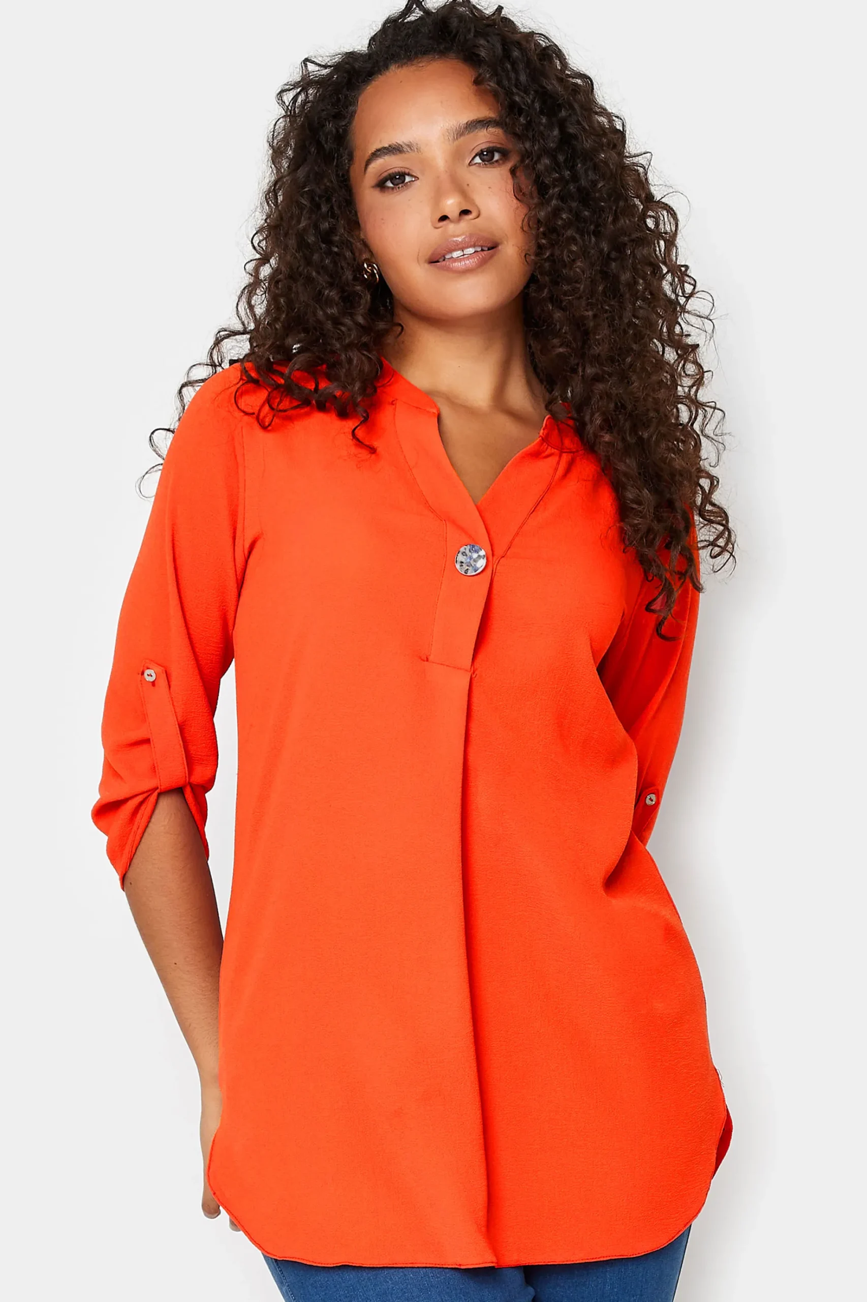 M&Co Womens M&Co Bright Orange Statement Button Tab Sleeve Shirt