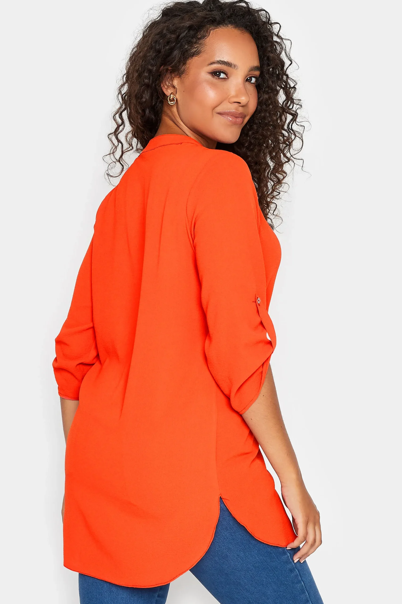 M&Co Womens M&Co Bright Orange Statement Button Tab Sleeve Shirt