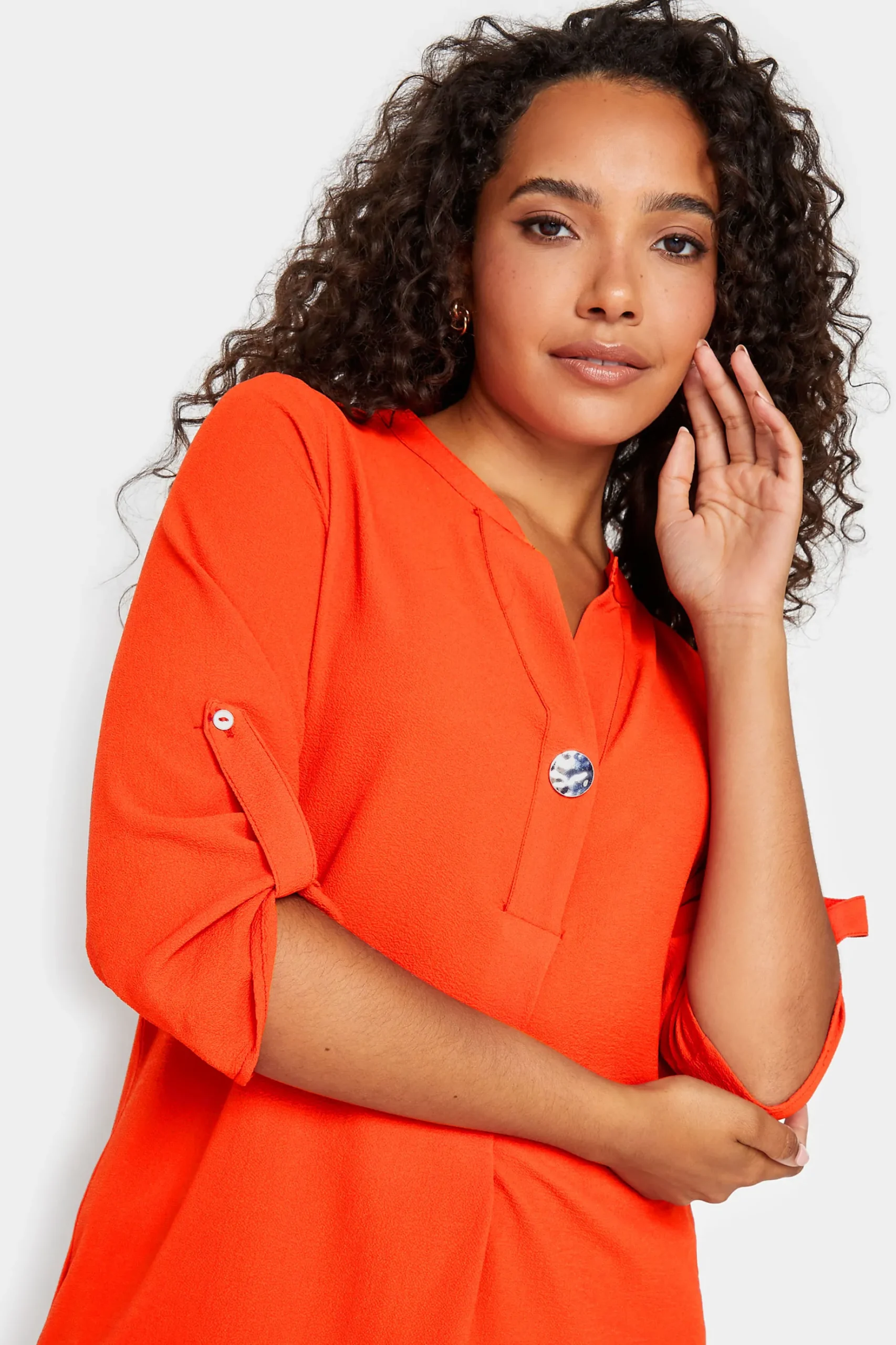 M&Co Womens M&Co Bright Orange Statement Button Tab Sleeve Shirt