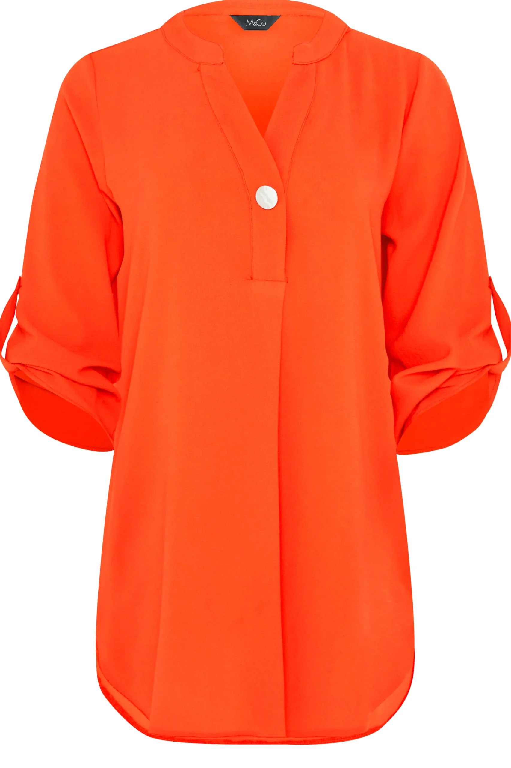 M&Co Womens M&Co Bright Orange Statement Button Tab Sleeve Shirt