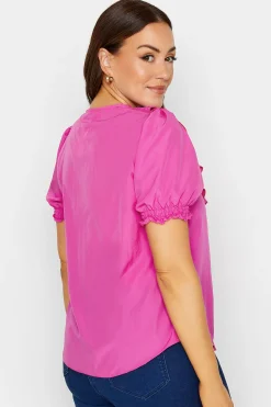 M&Co Womens M&Co Bright Pink Frill Front Blouse