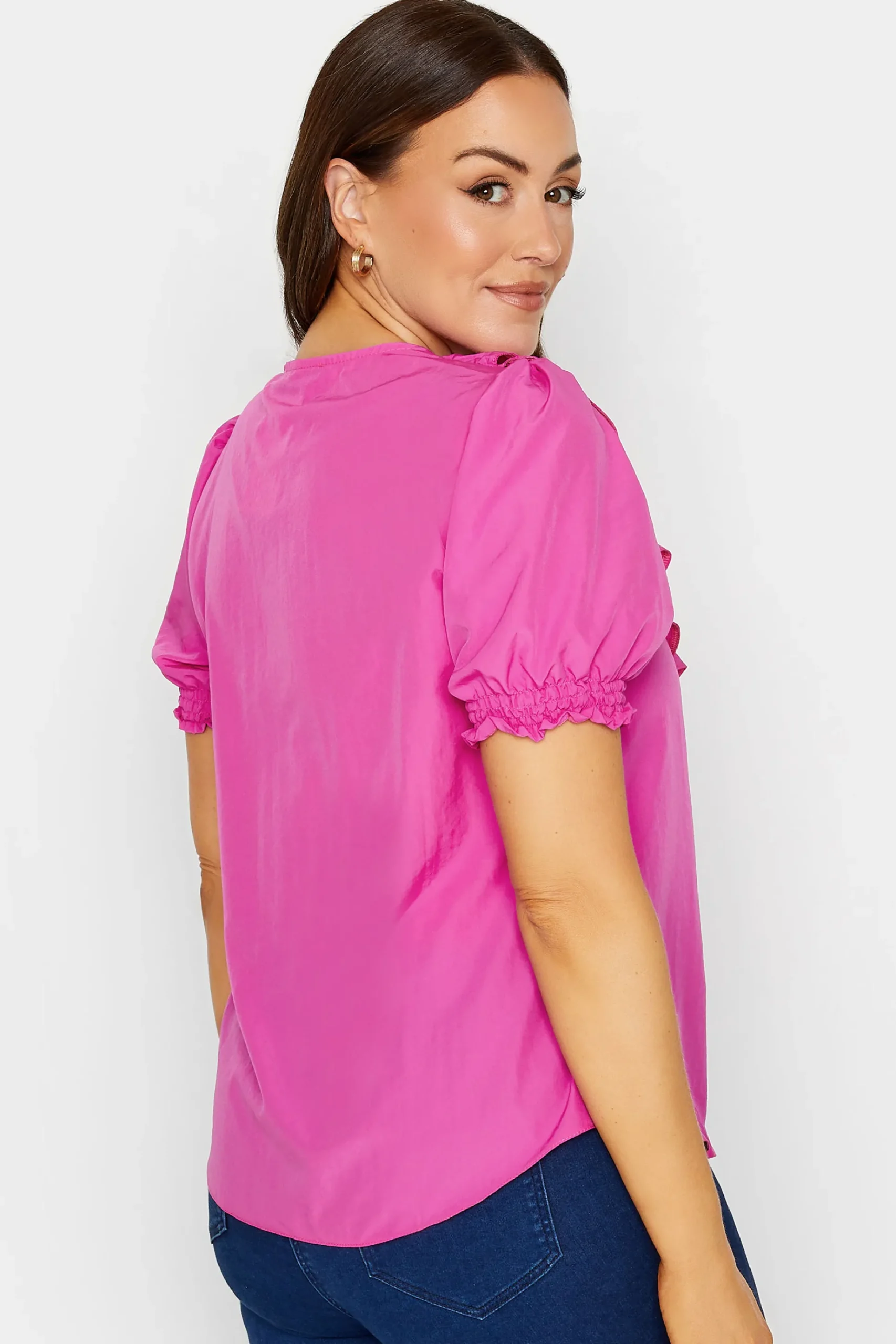 M&Co Womens M&Co Bright Pink Frill Front Blouse
