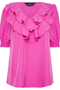 M&Co Womens M&Co Bright Pink Frill Front Blouse