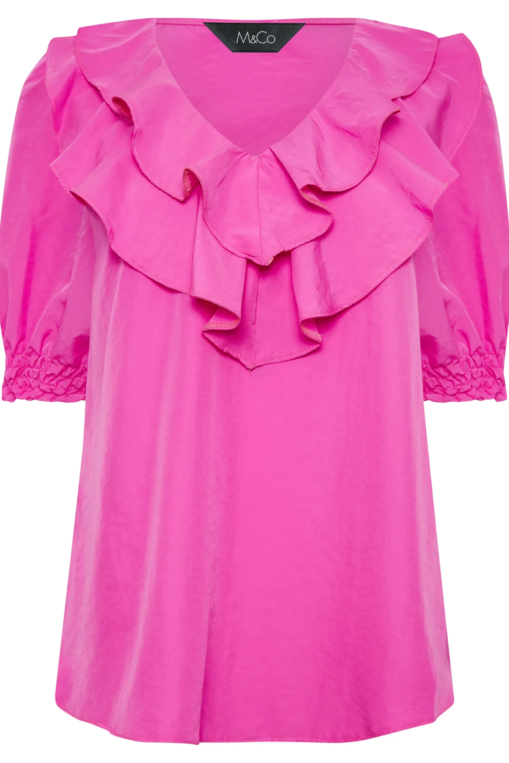 M&Co Womens M&Co Bright Pink Frill Front Blouse