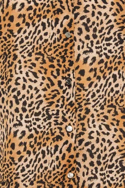 M&Co Womens M&Co Brown Animal Print Frill Sleeve Button Through Blouse