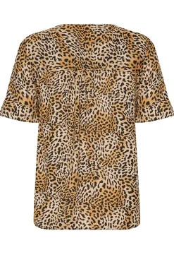 M&Co Womens M&Co Brown Animal Print Frill Sleeve Button Through Blouse