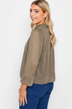 M&Co Womens M&Co Brown Dobby Tie Neck Blouse