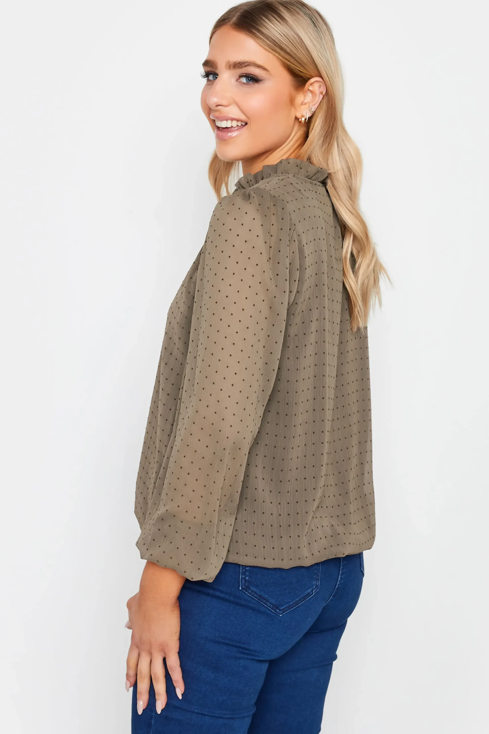 M&Co Womens M&Co Brown Dobby Tie Neck Blouse