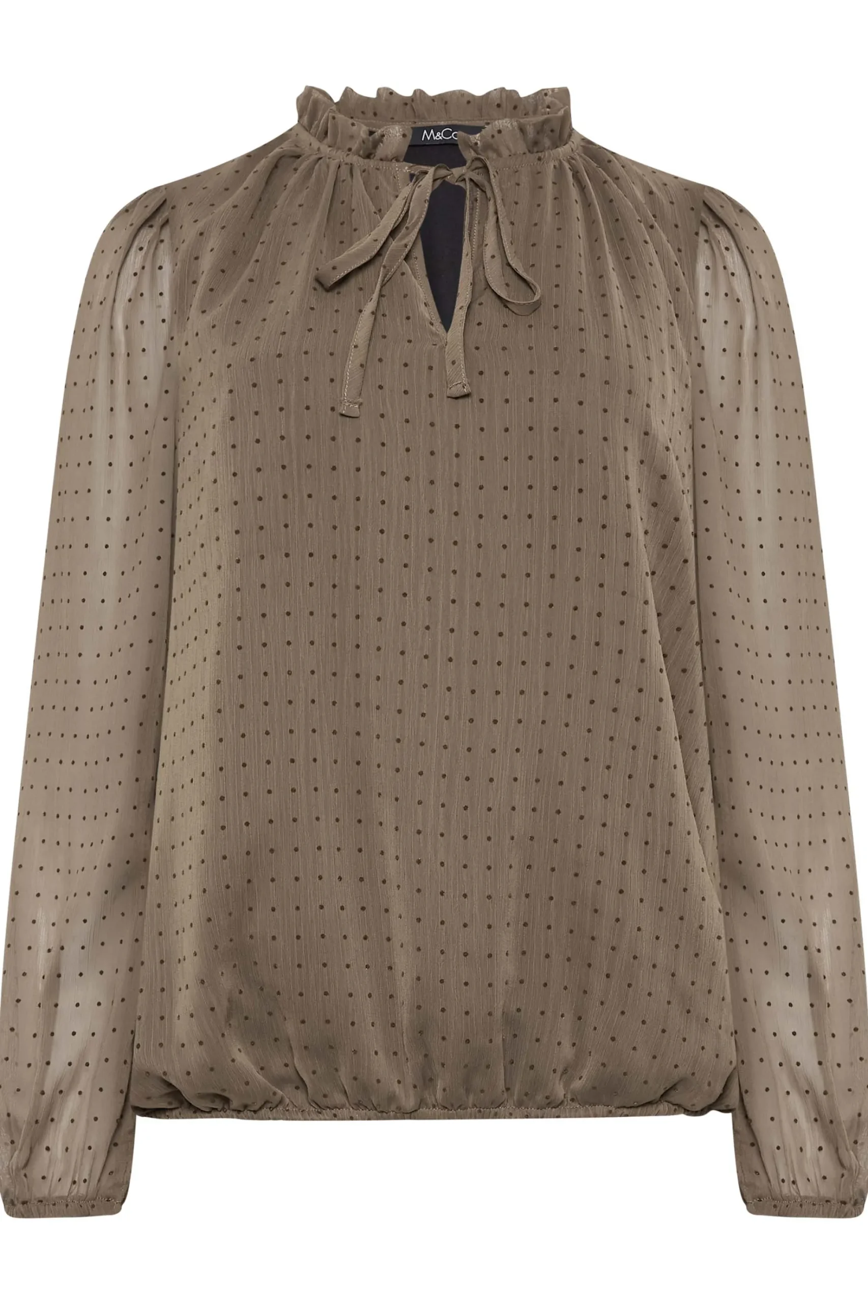 M&Co Womens M&Co Brown Dobby Tie Neck Blouse