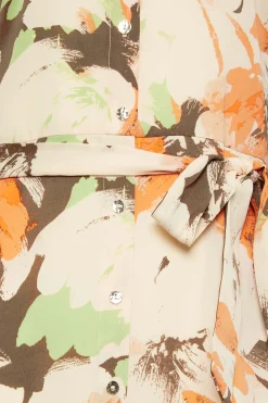 M&Co Womens M&Co Brown Floral Print Button Through Shirt Dress