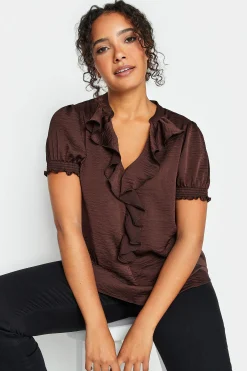 M&Co Womens M&Co Brown Frill Satin Blouse