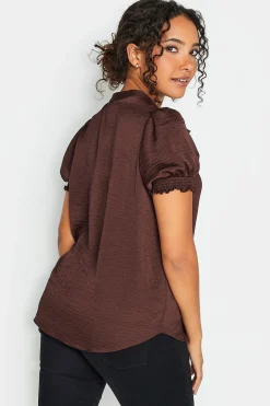 M&Co Womens M&Co Brown Frill Satin Blouse