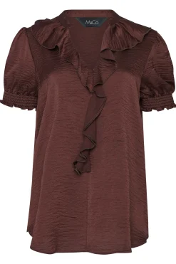 M&Co Womens M&Co Brown Frill Satin Blouse