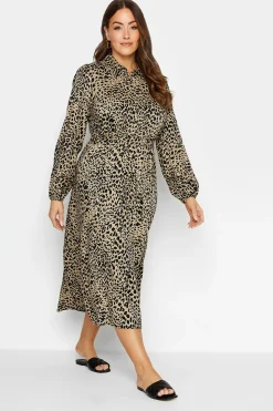M&Co Womens M&Co Brown Leopard Print Midaxi Shirt Dress